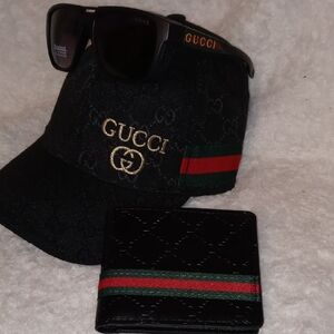 Gucci Black Accessories Trio with Red and Green Accents